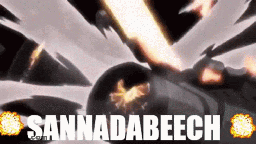A Cartoon Explosion With The Words ' Sannadabeech ' Written On The Bottom GIF