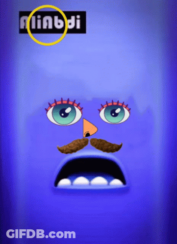 A Cartoon Face With A Mustache And A Yellow Circle That Says Minddi GIF