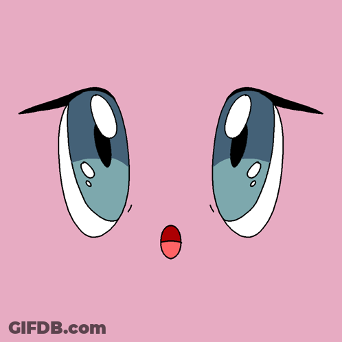 A Cartoon Face With Blue Eyes And A Red Mouth GIF