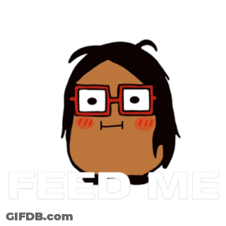 A Cartoon Face With Glasses And The Words Feed Me GIF