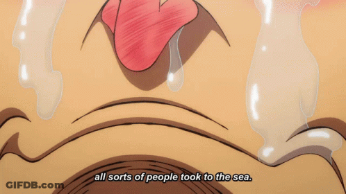 A Cartoon Face With Tears Coming Out Of It And The Words All Sorts Of People Took To The Sea Below It GIF