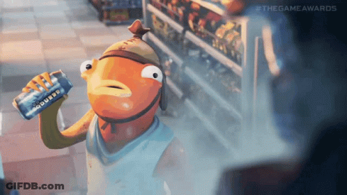 A Cartoon Fish Is Drinking A Soda From A Can . GIF