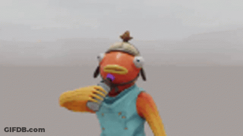 A Cartoon Fish Is Drinking From A Purple Bottle . GIF