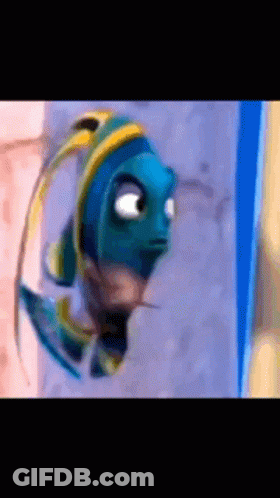 A Cartoon Fish Is Looking Out Of A Window And Making A Face . GIF