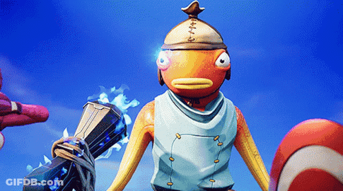 A Cartoon Fish With A Helmet On Holds A Sword GIF