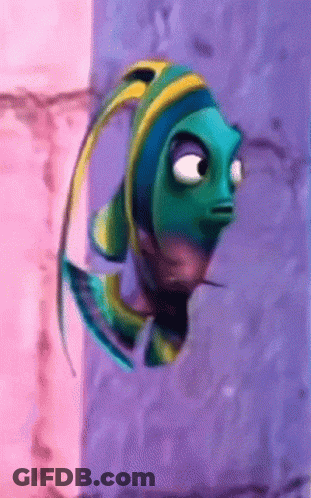 A Cartoon Fish With A Purple Background And A Yellow Tail GIF
