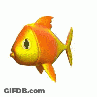 A Cartoon Fish With A Yellow Tail Is Swimming In The Water On A White Background . GIF