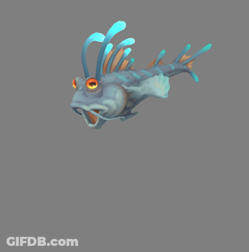 A Cartoon Fish With Orange Eyes And Blue Tails GIF