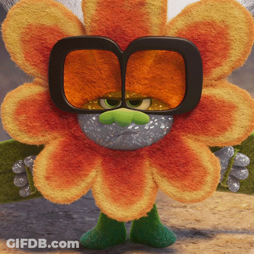 A Cartoon Flower Wearing Glasses And A Green Nose GIF
