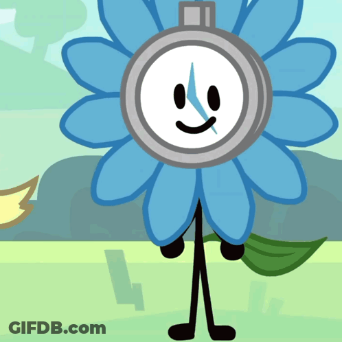 A Cartoon Flower With A Clock Face On Its Face GIF