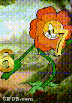 A Cartoon Flower With The Number 7 On Its Head GIF