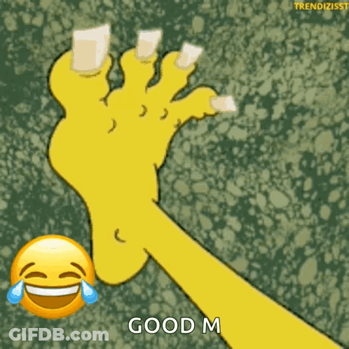 A Cartoon Foot With A Smiley Face And The Words Good M On It GIF