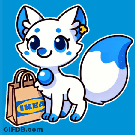 A Cartoon Fox Holding A Bag That Says Ikea GIF