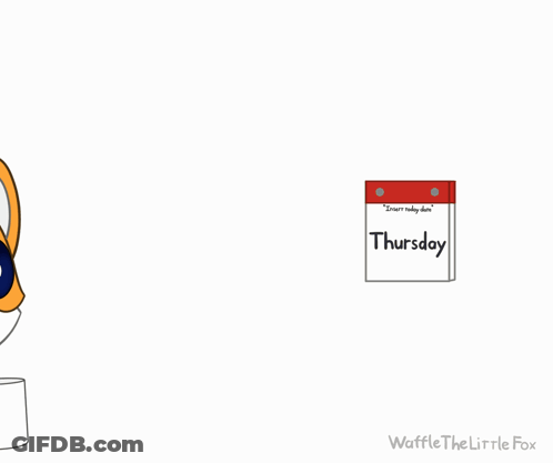 A Cartoon Fox Holding A Cup Of Coffee And A Calendar That Says Friday GIF
