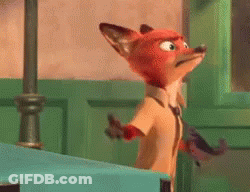 A Cartoon Fox In A Suit And Tie Is Standing In A Room . GIF