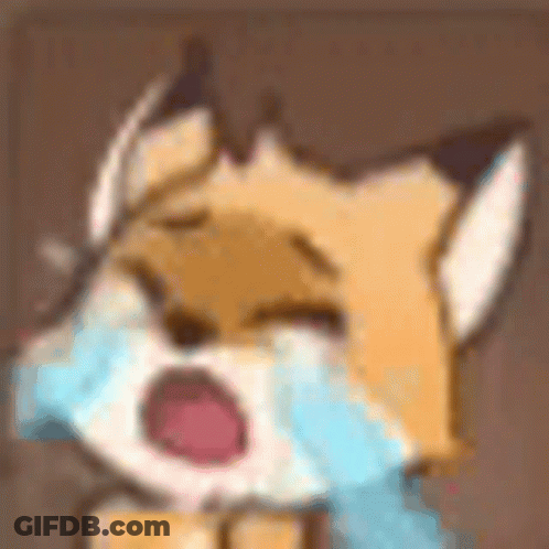 A Cartoon Fox Is Crying With Its Eyes Closed And A Blue Scarf Around Its Neck . GIF