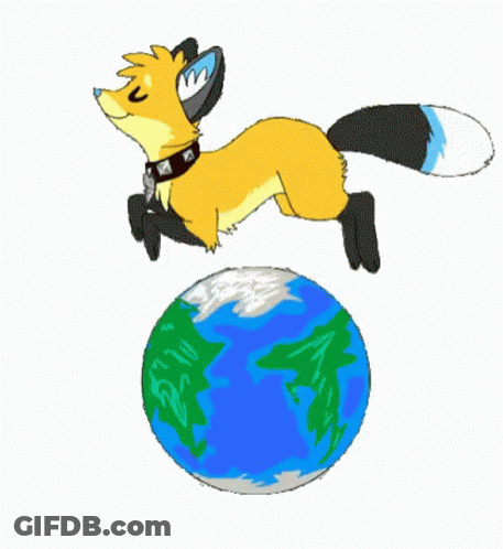 A Cartoon Fox Is Jumping Over A Blue Globe GIF