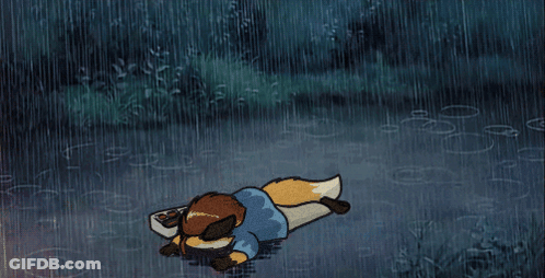 A Cartoon Fox Is Laying In The Rain GIF