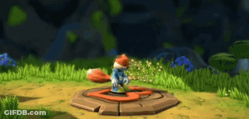 A Cartoon Fox Is Standing On A Rock In A Grassy Field GIF