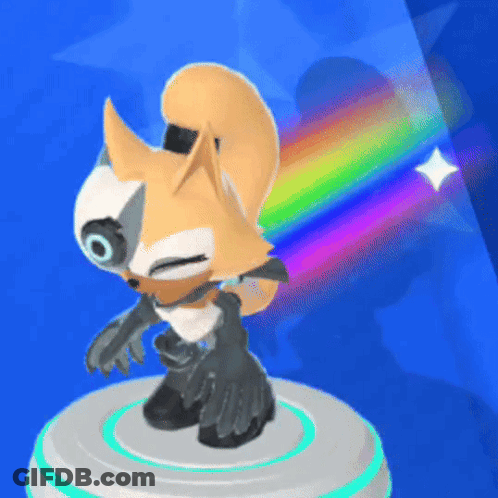A Cartoon Fox Is Standing On A White Circle With A Rainbow Behind It GIF
