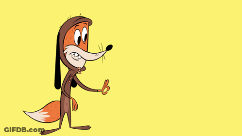 A Cartoon Fox Pointing At The Word Yeah On A Yellow Background GIF
