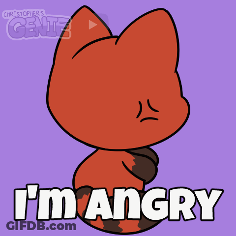A Cartoon Fox Says I 'M Angry In White Letters GIF