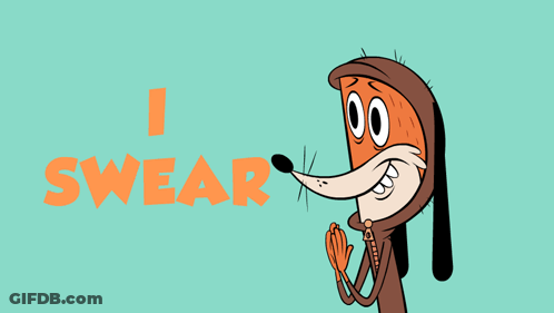 A Cartoon Fox Says " I Swear " On A Blue Background GIF