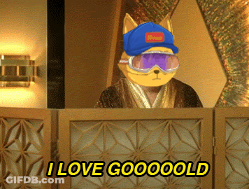 A Cartoon Fox Wearing A Blue Hat And Goggles Says I Love Goooooold GIF