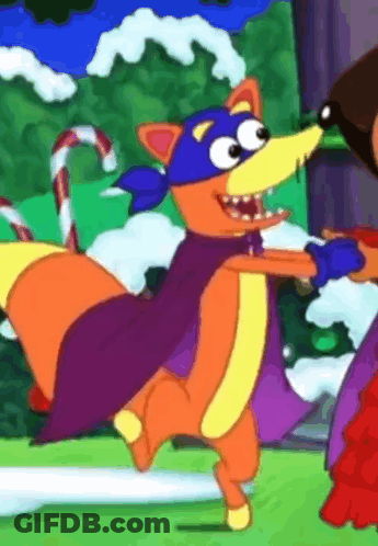A Cartoon Fox Wearing A Cape And Mask Is Running GIF