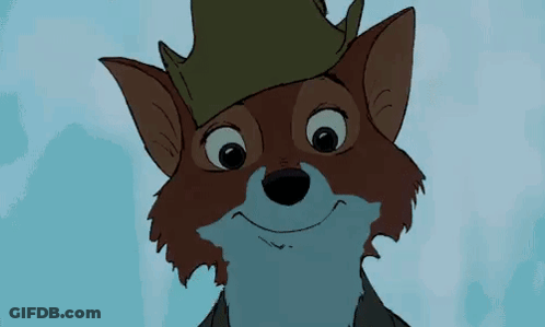A Cartoon Fox Wearing A Green Hat Is Smiling GIF