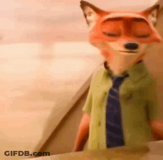 A Cartoon Fox Wearing A Green Shirt And Tie Is Standing Next To A Wall . GIF