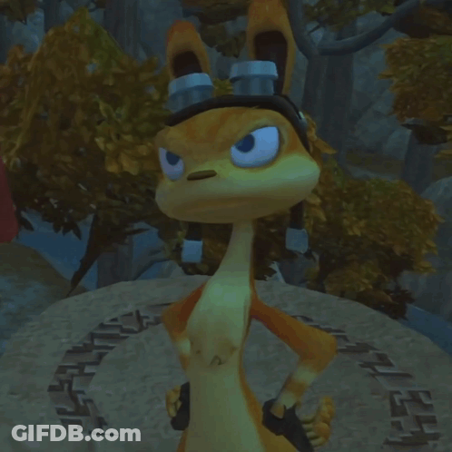 A Cartoon Fox Wearing A Hat And Goggles Is Standing On A Rock GIF