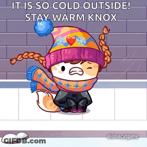 A Cartoon Fox Wearing A Hat And Scarf Says It Is So Cold Outside GIF