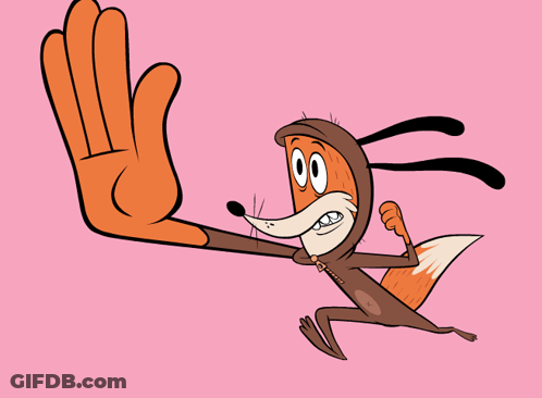 A Cartoon Fox Wearing A Hooded Jacket Is Making A Stop Sign GIF