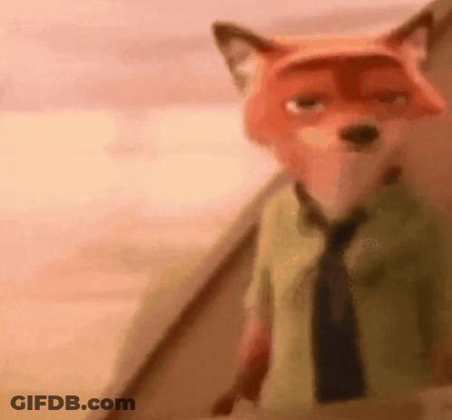 A Cartoon Fox Wearing A Shirt And Tie Is Standing In Front Of A Building . GIF