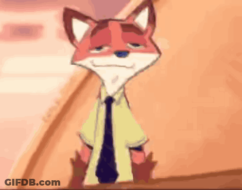 A Cartoon Fox Wearing A Tie And A Shirt Is Standing Next To A Wall . GIF