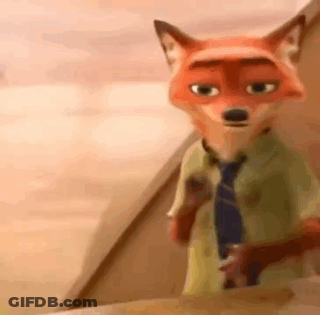 A Cartoon Fox Wearing A Tie And A Shirt Is Standing On A Table . GIF