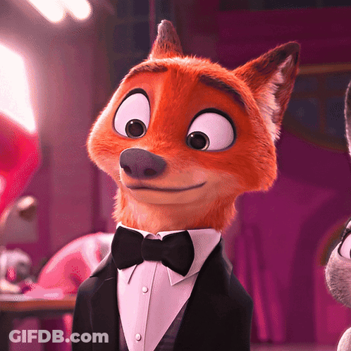 A Cartoon Fox Wearing A Tuxedo With A Bow Tie GIF