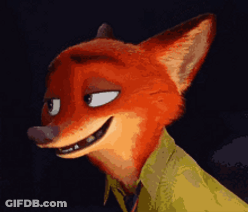 A Cartoon Fox Wearing A Yellow Shirt And Tie Smiles GIF