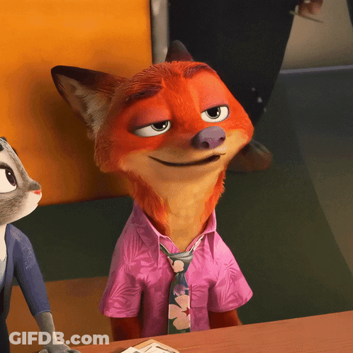 A Cartoon Fox With A Pink Shirt And Tie GIF