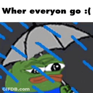 A Cartoon Frog Holding An Umbrella In The Rain With The Caption When Everyone Go ! GIF
