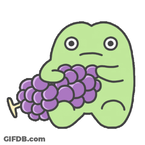 A Cartoon Frog Is Eating A Bunch Of Grapes GIF