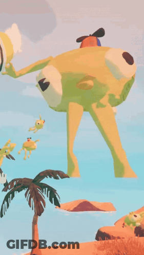 A Cartoon Frog Is Flying Through The Air In A Game GIF