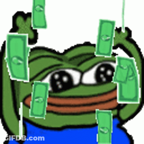 A Cartoon Frog Is Holding A Bunch Of Money In His Hand . GIF