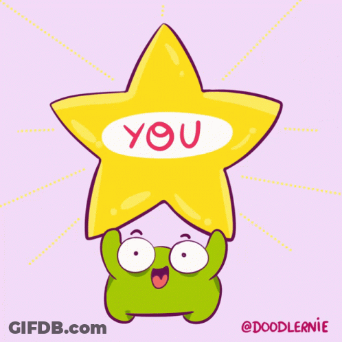 A Cartoon Frog Is Holding A Yellow Star With The Word Star Written On It GIF