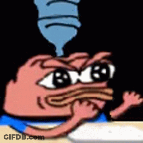 A Cartoon Frog Is Sitting At A Table With A Bottle Of Water Coming Out Of His Mouth . GIF