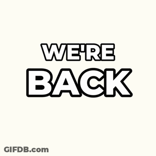 A Cartoon Frog Is Sitting In An Office Chair With The Words " We 'Re Back " Behind Him GIF