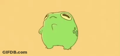 A Cartoon Frog Is Standing On A Yellow Background And Looking Up . GIF