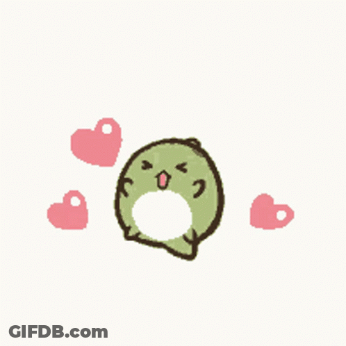 A Cartoon Frog Is Surrounded By Pink Hearts On A White Background GIF