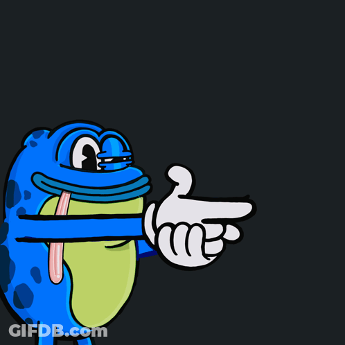 A Cartoon Frog Pointing At Something With The Word Pow Written Below It GIF